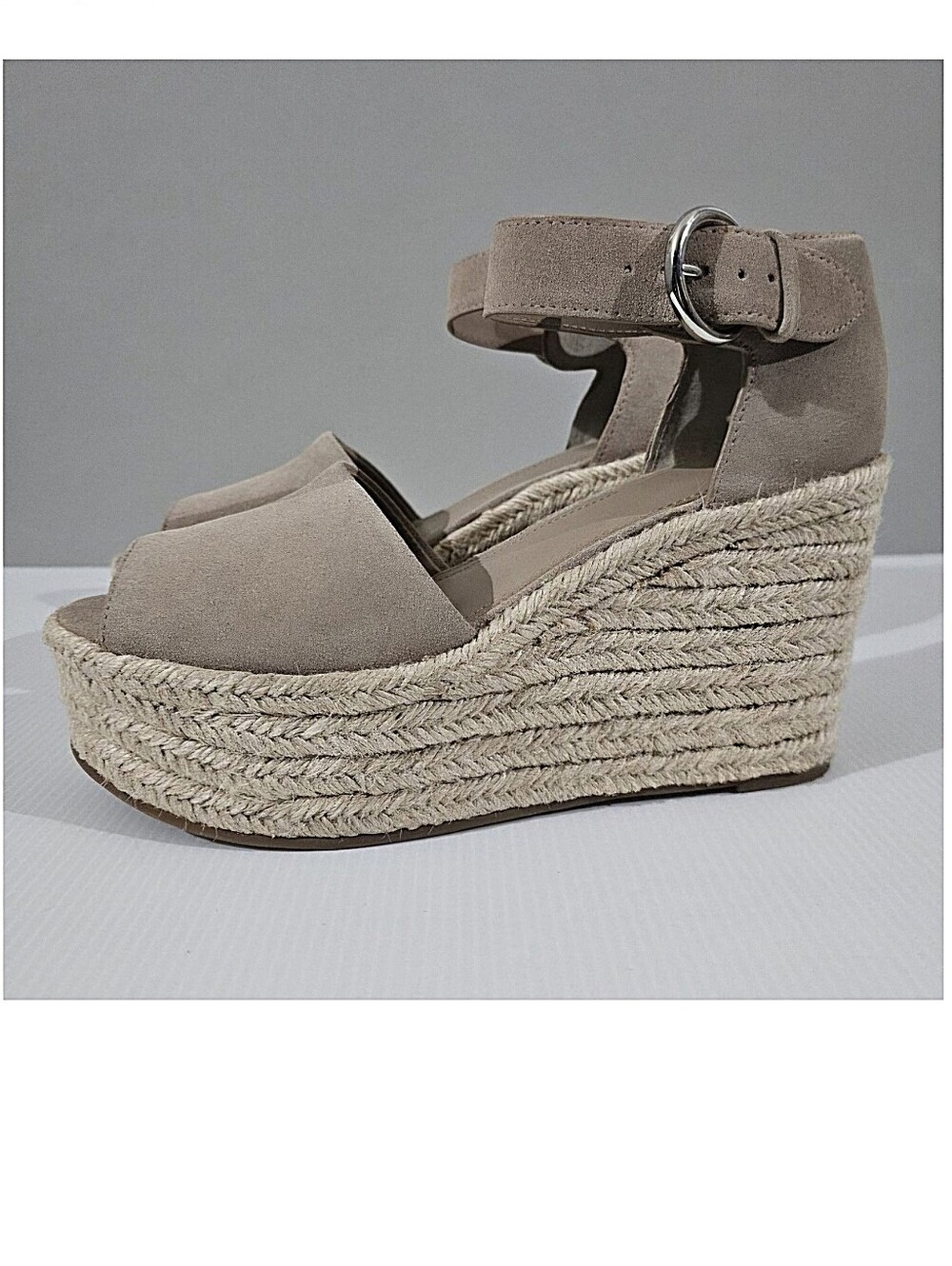 Marc Fisher Alita Espadrille Wedge Sandals Womens 10 Taupe Suede Platform Jute